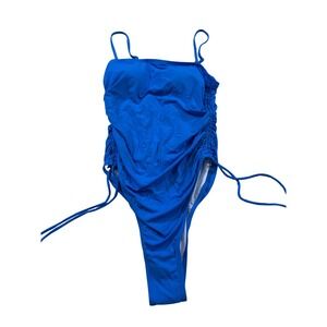 Yonique One Piece Swimsuit Blue Ruched Side NWT Bright Bold Resortwear Beach M